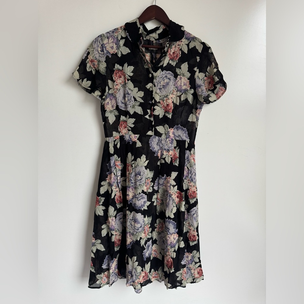 Reformation Sheer Floral Dress 6 petite Black Romantic Cottagecore Mini flirty